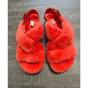 Koolaburra By UGG Women’s Slingback Wedge Heel Sandals Fuzz-ee, Red/Orange, Sz 7